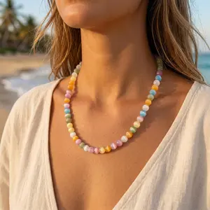 Veliora Gift S Rainbow Dopamine Necklace Bracelet Beaded Summer Jewelry Friendship Gift Choker UV Reactive Waterproof – Summer Jewelry, mothers day gifts Stackable Retro Round Earrings Set men accessories tarnish proof cuban link chain bracelet