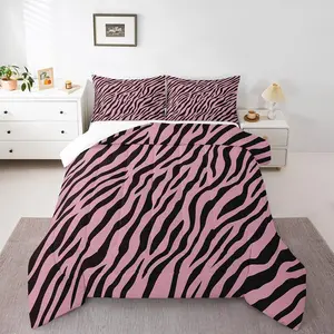 Feelyou Digital Print Zebra-Stripe Quilted Duvet Set - Breathable Pink-Black Comforter Set for Teens, 1 Comforter, Multi-Size Option, Home Bedding Decor