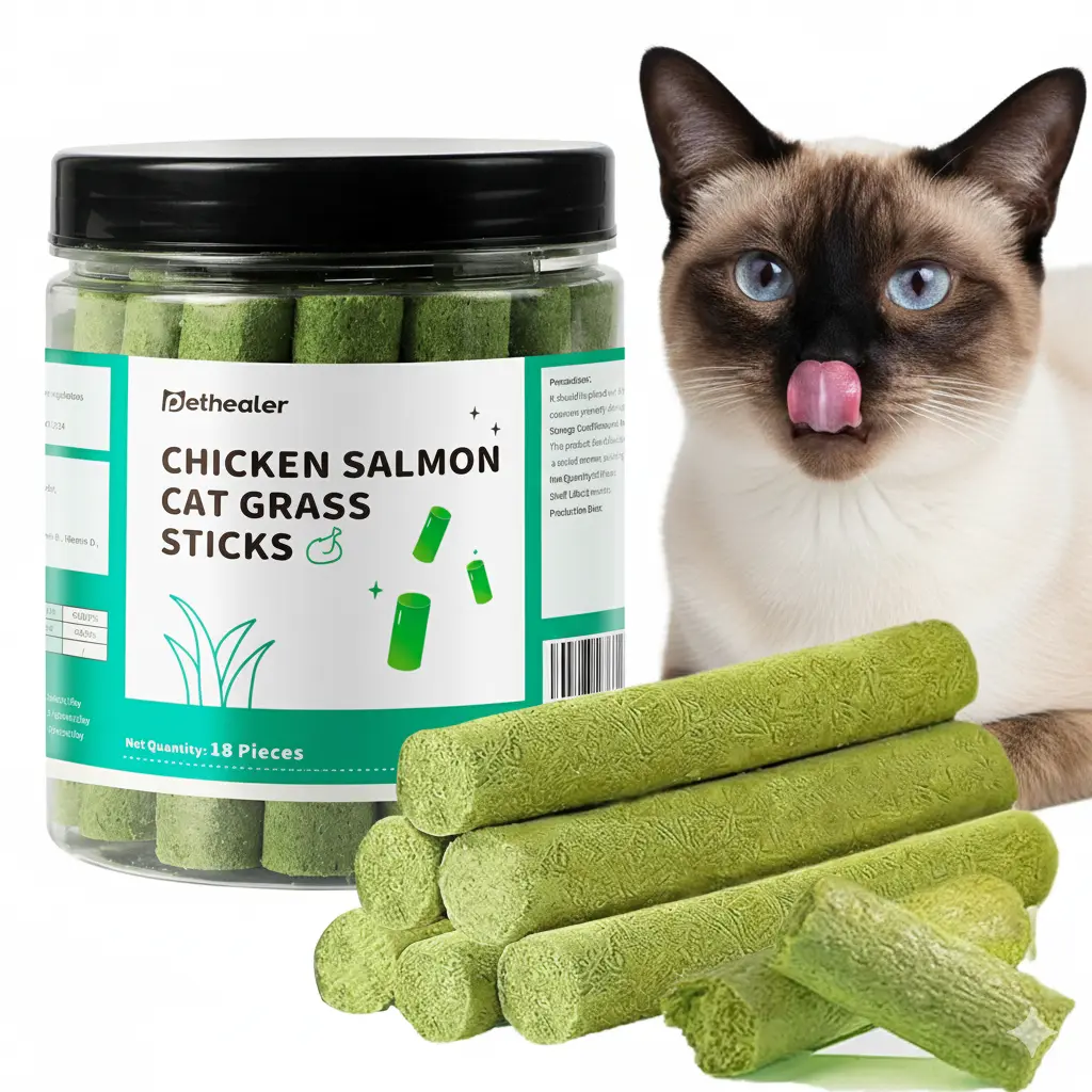 Cat Grass Sticks, Cat Grass Teething Stick for Indoor Cats, Promotes Digestive oral Health & Increases Appetite, hairball removal control snack stick hair ball treat catnip flavor