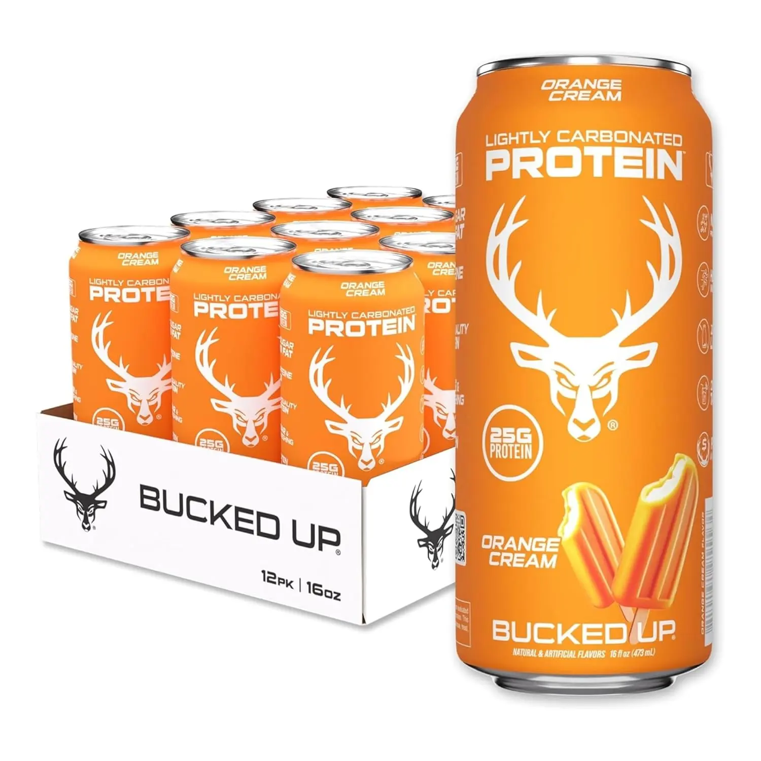 Bucked Up Carbonated High Protein Energy Drink - 12-Pack, 16oz Each, 25g Protein, Sugar-Free US Sports Beverage, High Protein Drink