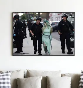 STATUE OF LIBERTY ARREST poster, funny viral street scene wall art humor print ironic protest aesthetic decor meme style room decoration gift idea trendy artwork