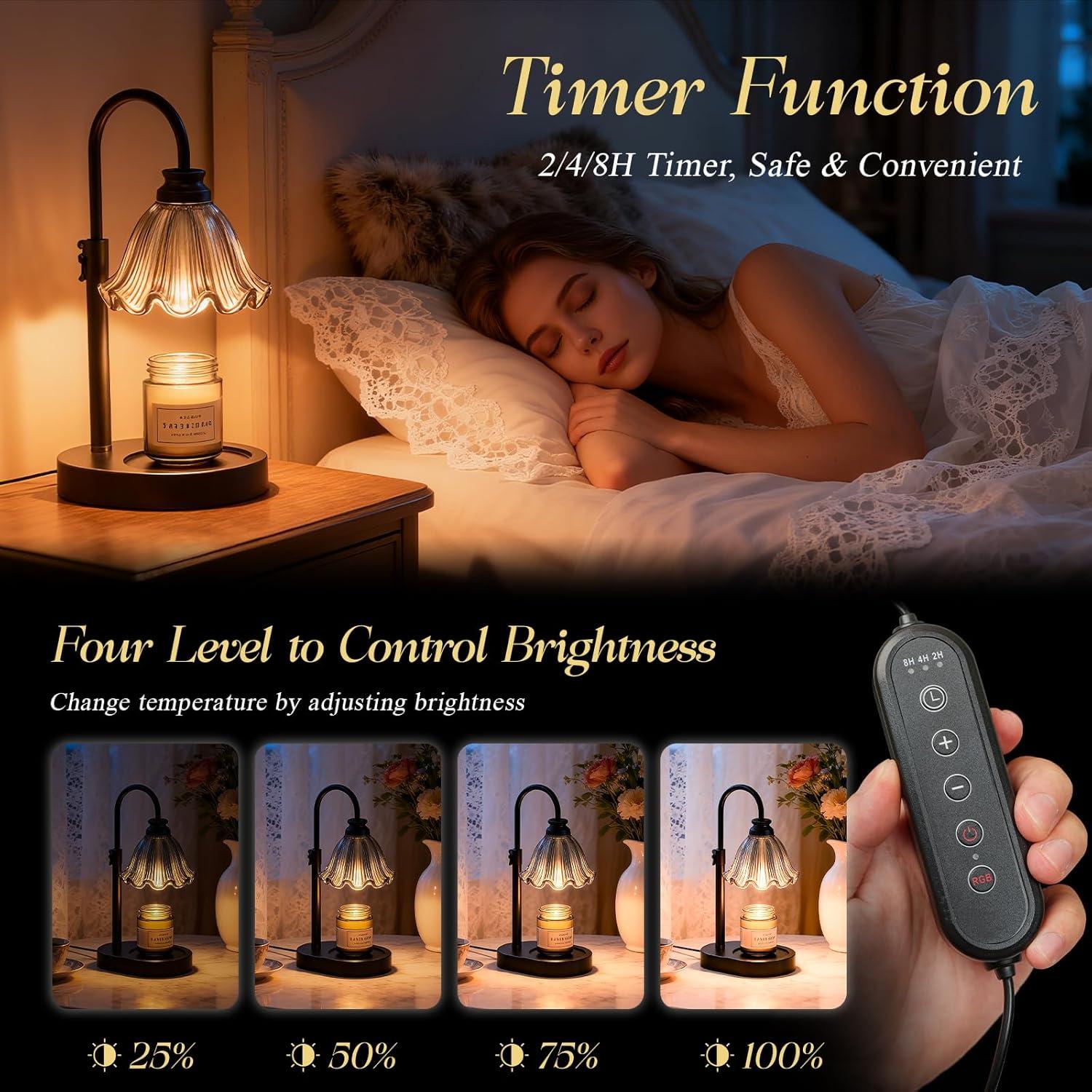 Candle Warmer Lamp with Timer and 4 Brightness Levels, Height Adjustable Candle Lamp Warmer for Bedroom, New Home Decor, Housewarming Gifts for Women