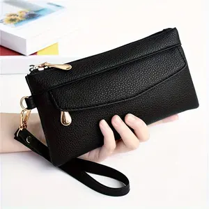 Women's Elegant Wristlet Clutch Bag with Golden-Tone Zipper, Multi-Compartment Phone & Coin Purse, Adjustable Wrist Strap - Sleek Minimalist Design for Everyday Commute, Shopping & Casual Outings, Textured Finish