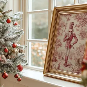 Elegant Nutcracker Toile Art Print - Antique Christmas Printable, Old World Festive Traditional Holiday Decor | Framless Poster P