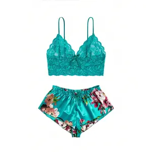 Women's Underwear Sets, Floral Lace Bow-Front Lingerie for Sleepwear & Loungewear