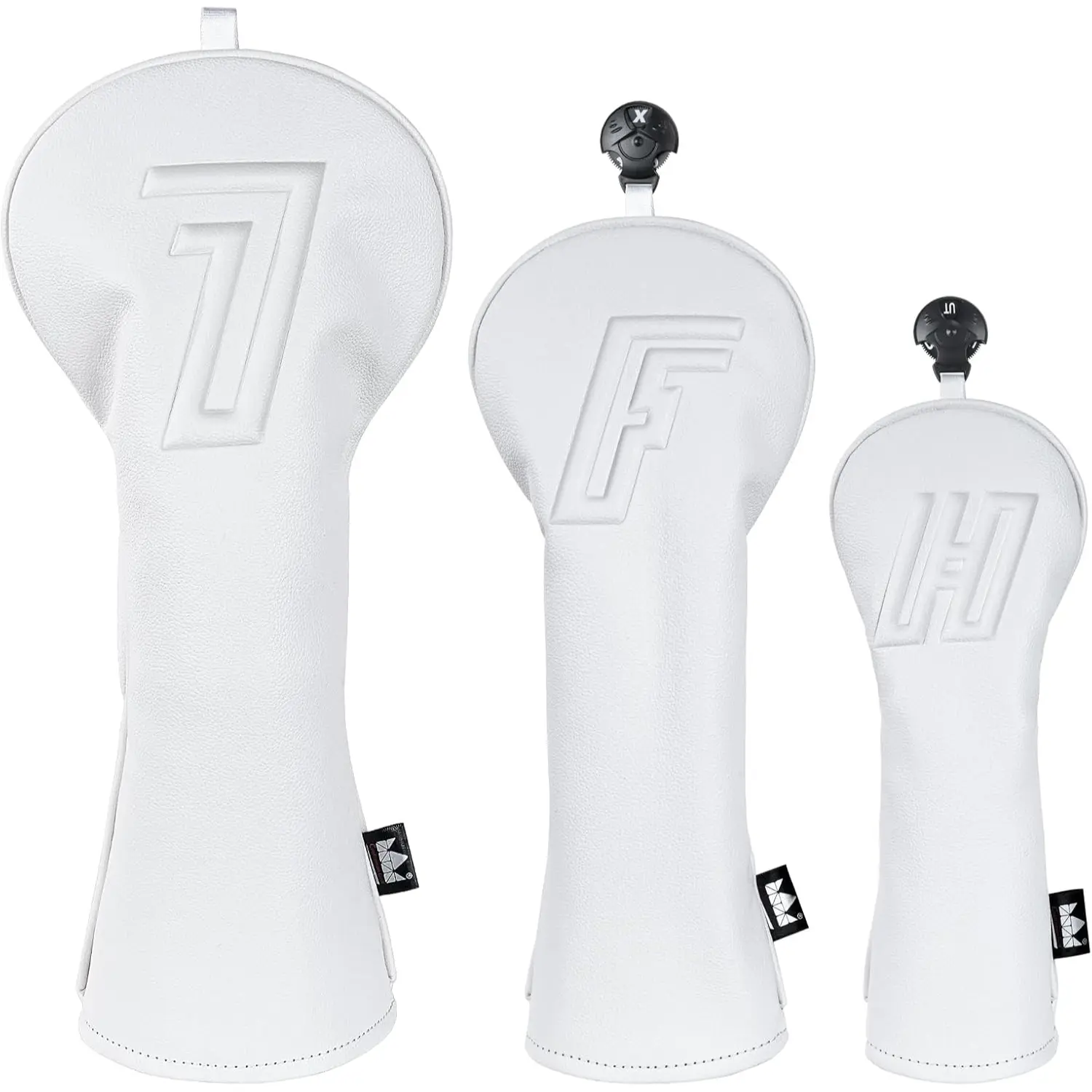 Craftsman Minimal Design 3D Embossed Number White Golf Club Headcovers, Golf Accessories Protector for Woods, Driver & Hybrids Travel Case