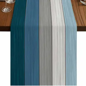 1 2D table flag, farmhouse linen table flag, retro country barn wood texture gradient blue gray anti slip rectangular party table decoration suitable for kitchen, home, dining table, outdoor