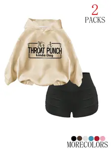 Cool Hoodie Set with High-Waisted Ruched Shorts, Loose Fit, Soft Fabric, Perfect for Fall & Winter, School & Club Wear