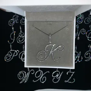 Cursive 26 Initial Letter Pendant Necklace Micro Pave 5A Cubic Zirconia CZ Alphabet Name Jewelry Hot
