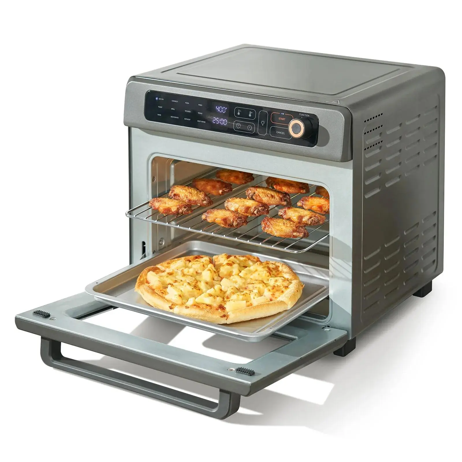 【Summerfinds】VEVOR 7-IN-1 Air Fryer Toaster Oven,  18L Convection Oven, 1700W Stainless Steel Toaster Ovens Countertop Combo with Grill, Pizza Pan, Gloves, 6 Slices Toast, 10-inch Pizza, Home and Commercial Use