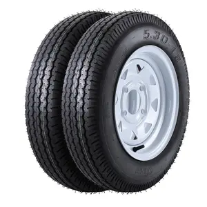 2-Piece Set 5.30-12 Trailer Tires, with 12-Inch Rims, 4-Bolt Holes, Bolt Circle 4 Inches, Load Range C, 6-Ply Rating