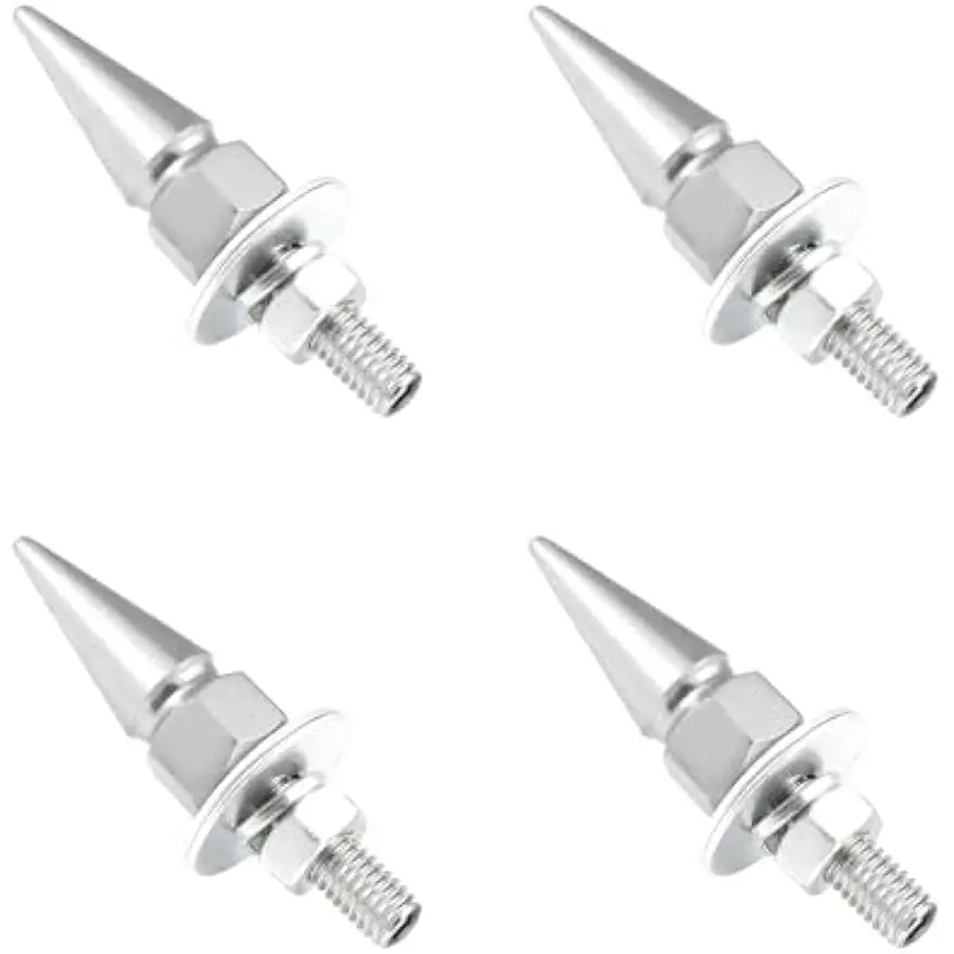 4 PCS Spikes License Plate Screws for Car, Anti Theft Spike Shape Aluminum Car Plate Frame Fastenings Bolt, Cool Licence Plate Screw Set for Car Truck Motorcycle, Car Accessories (Silver)