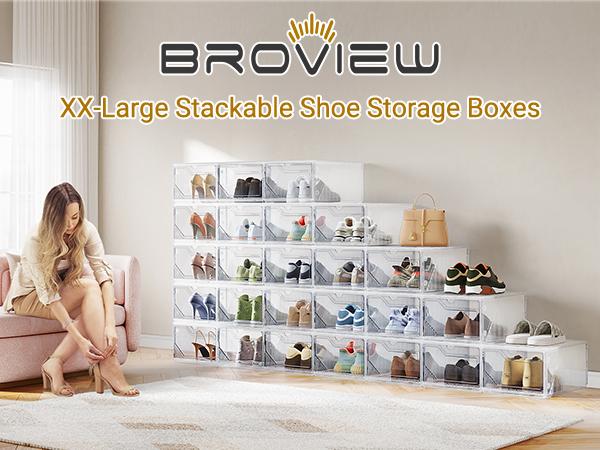 BROVIEW S6 XX-Large Shoe Sneaker Storage Boxes for Size 14, Stackable & Thicken Clear Plastic Shoe Organizers 6/8/12/15 Packs for Entryway Closet Under Bed, Shoe Storage Cabinets Container Display Case w/ Magnetic Door BROVIEW S6 XX-Large Shoe Sneaker Storage Boxes for Size 14, Stackable & Thicken Clear Plastic Shoe Organizers 6/8/12/15 Packs for Entryway Closet Under Bed, Shoe Storage Cabinets Container Display Case w/ Magnetic Door