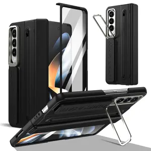 2026 New All-round Fold Series Folding Protective Case for Galaxy Z Fold 3/4/5/6/7, With Pen Slot, Lens Stand and Wristband, Black Foldable Phone Cover, Hinge Protection, Integrated Case and Film, Full Coverage Shockproof Phone Case, Screen Protector