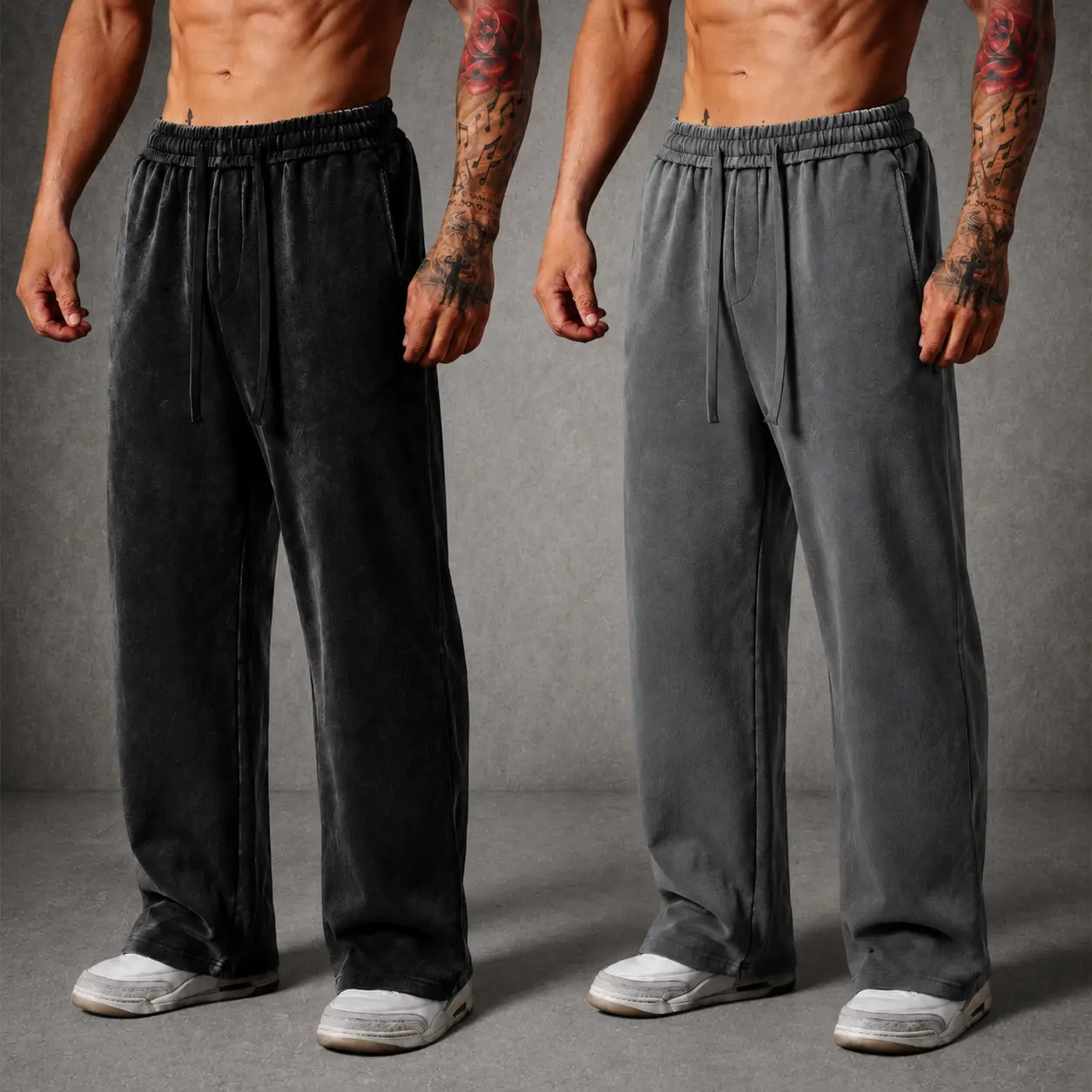 New for autumn/winter men’s acid-wash cotton straight-leg sweatpants with an elastic waistband featuring a drawstring design; loose fit, soft, warm, and comfortable; athletic pants suitable for women and usable year-round.
