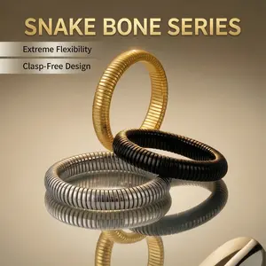Elastic Snake-Bone Series Bracelet Twisted-Cable Design 8 Inches Stainless Steel for Women & Girls Clasp-Free Extreme Flexibility，Comes with a Gift Box