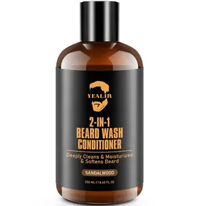 YEALIR 2-in-1 Argan Haircare Shampoo Oil - Alcohol-Free, Anti-Dandruff Beard Cleanser Conditioner, Sandalwood Blend, 8.45 oz Single Item for Dry Coarse Beards, Cleansing, Moisturizer, Smooth, Gentle Growth Boost Ideal Gift