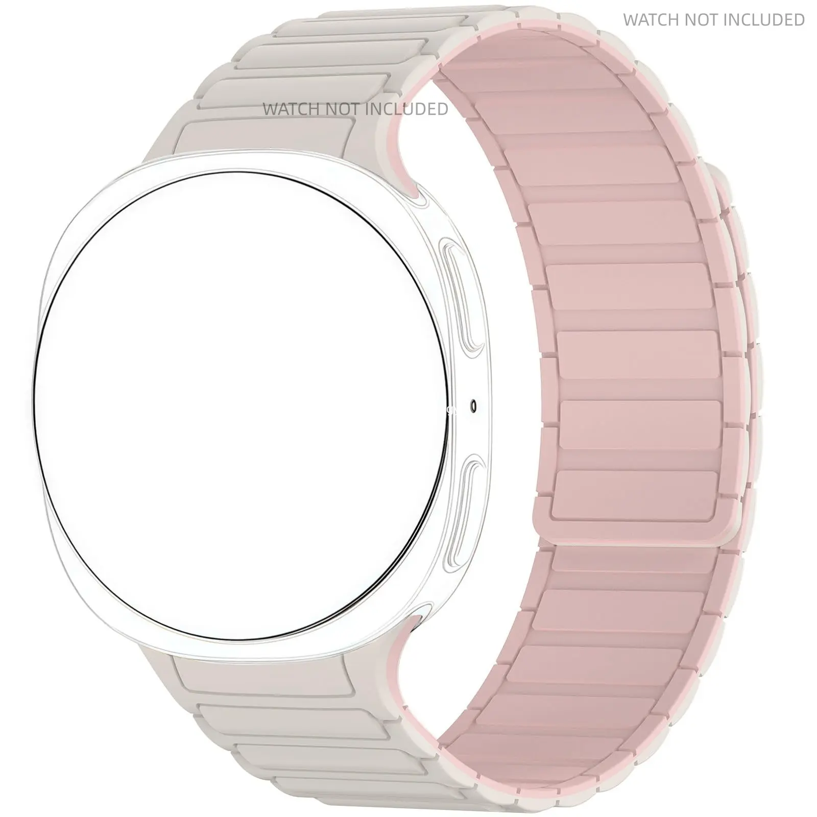 Magnetic stripe silicone watch straps suitable for Samsung Galaxy Watch 8 strap 44mm 40mm, Galaxy Watch 8 Classic 46mm, men's and women's waterproof sports strap, starlight/pink seamless replacement strap for men's and women's styles