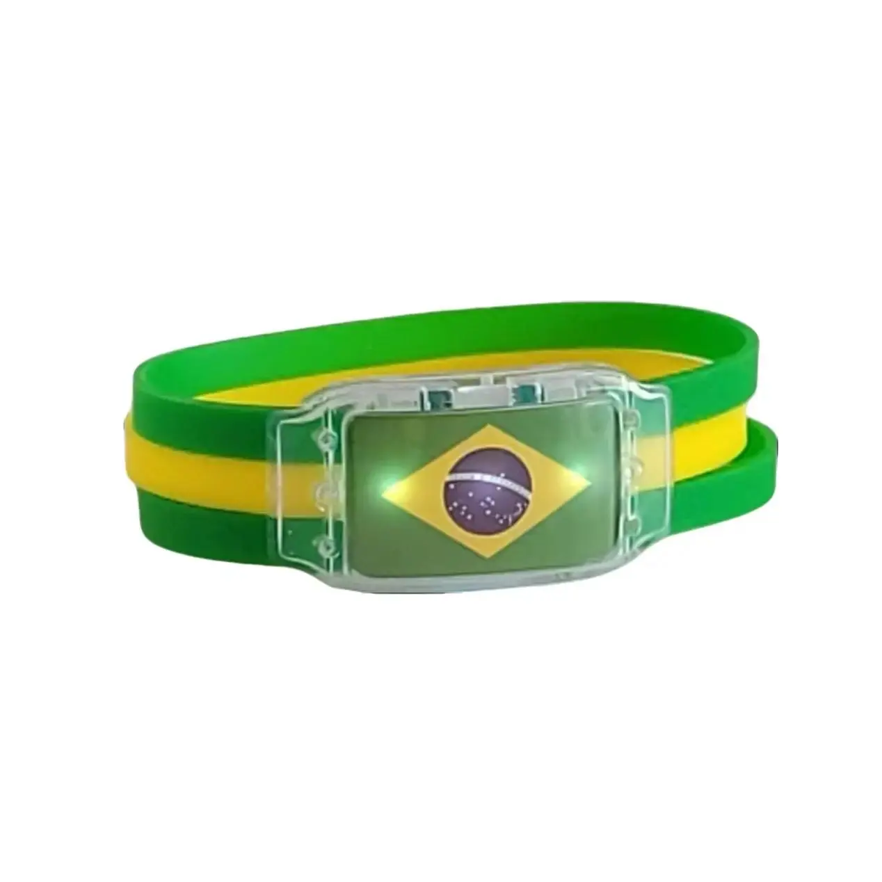 Brasil Brazil National Flag LED Silicone and Plastic Bracelet - Green and Yellow, Durable, Comfortable for Sports Activities