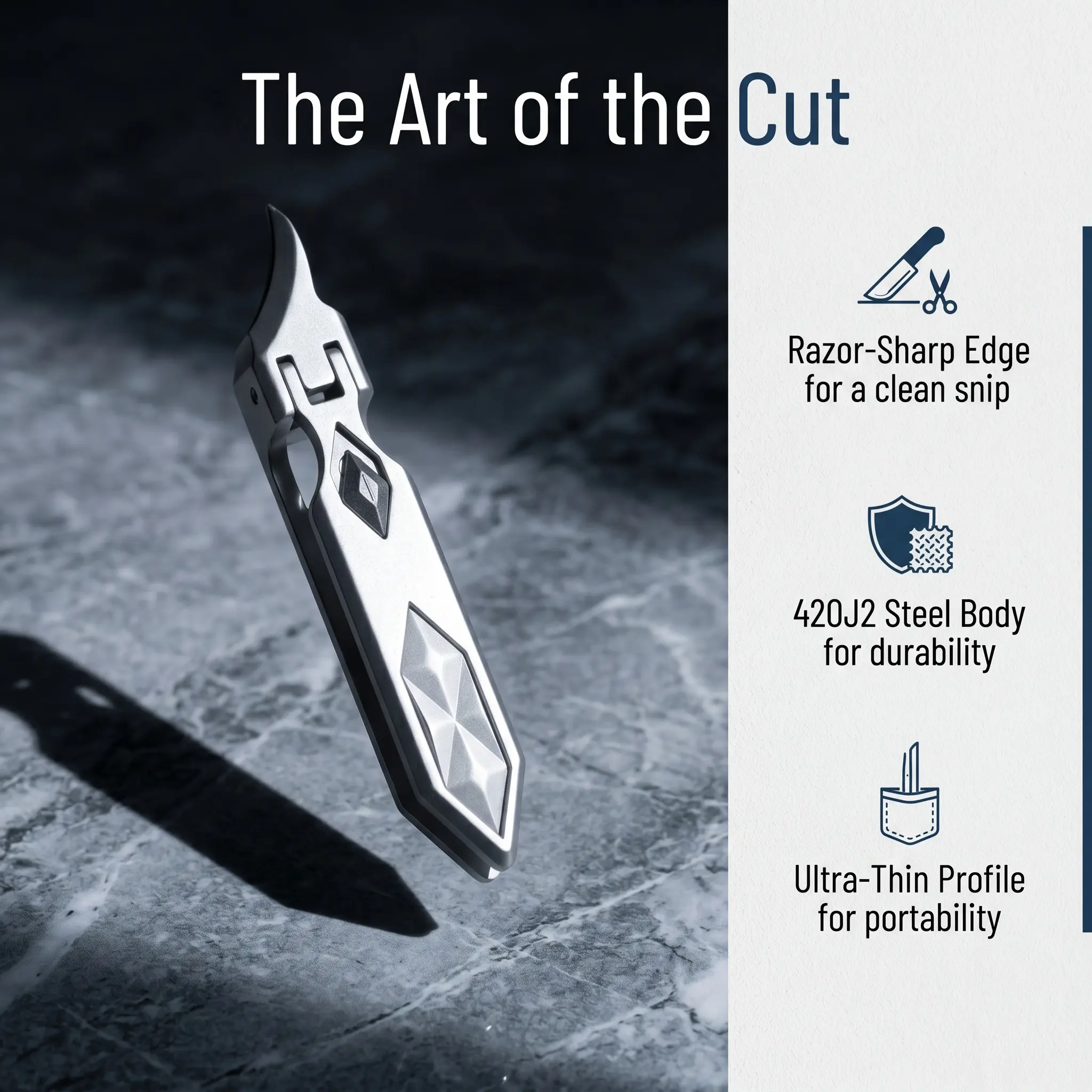 Press-On Nail Clipper for Nail Care - Full Metal Finish, Diamond-Shaped Non-Slip Handle, Ultra-Sharp Angled Blade, Locking Guard for Scratch-Free Cuts, Manicure Tool, Press-On Nails