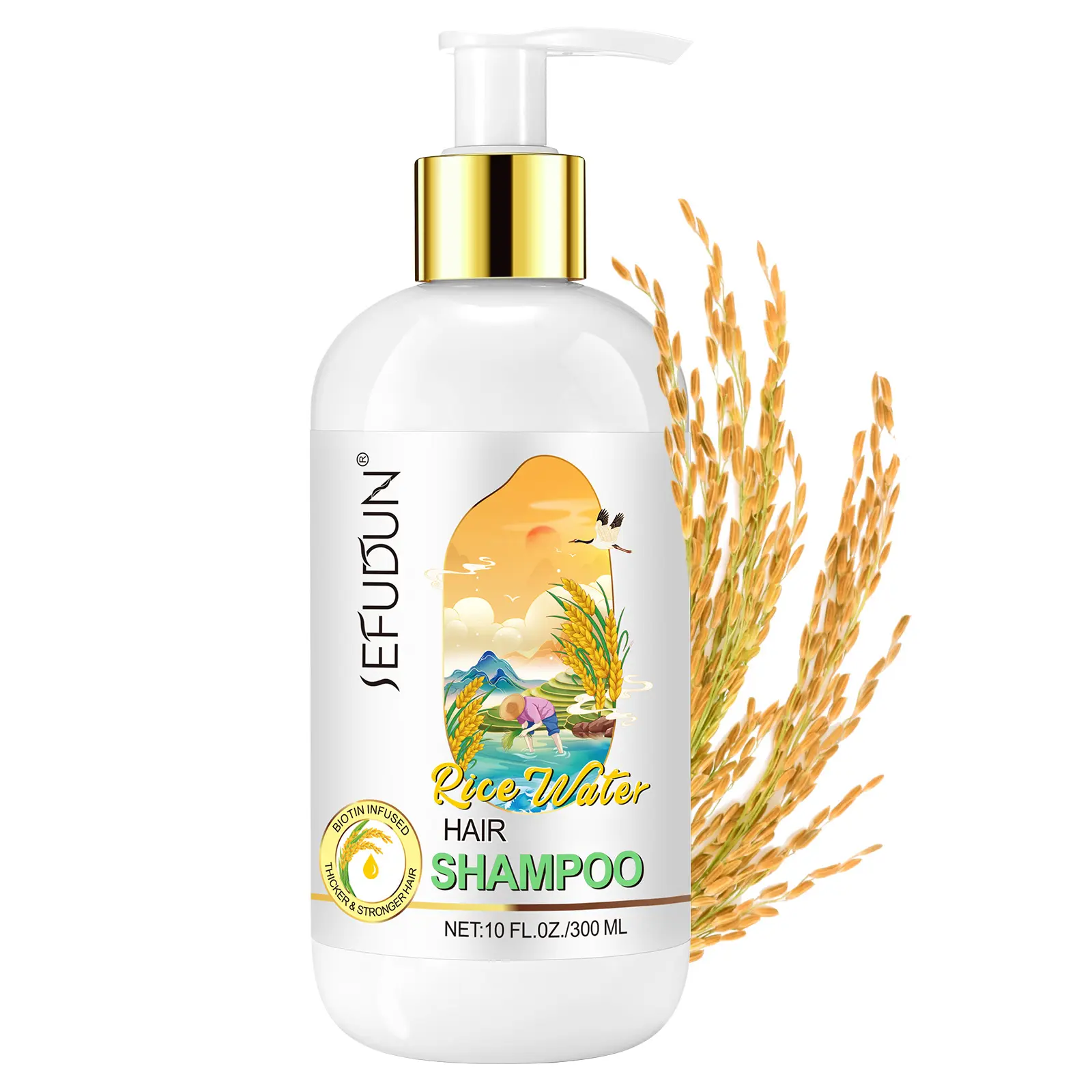 Sefudun Rice Water Shampoo, 300ml - Revitalize and Hydrate Normal to Dry Hair, Daily Cleansing Haircare for Women & Men, Conditioner