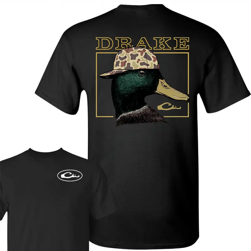 Cotton - Drake Waterfowl T-Shirt - Duck With Camo Hat Hunting , Outdoor Waterfowl Apparel , T-Shirt For Hunters , Classic Hunting Style Tee,shirts for men tees