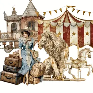 Circus and Middle Ages Theme Sticker Set, 81-102pcs/set Tourist, Clown, Circus Tent Patterns Sticker, Suitable for Holiday Decor, Scrapbooking, Gifts