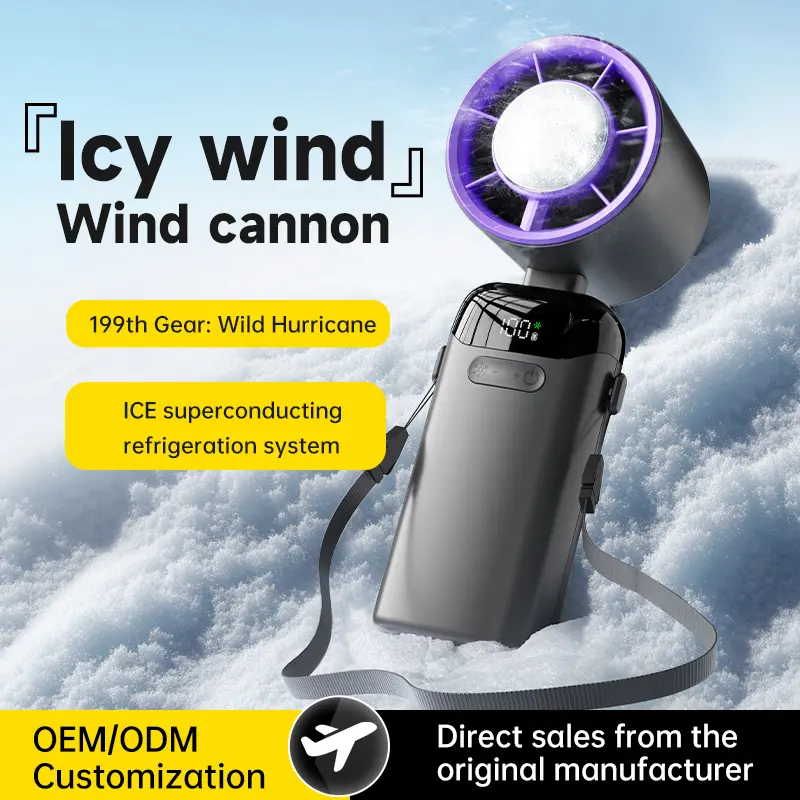 Handheld Portable Turbo Fan with Ice Cooler, Speed (1-199) Rechargeable Personal Fan[20000 RPM] Small Pocket Fans for Travel/Outdoor/Home/Office, Purple