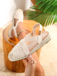Women's Fashionable Plain Color Espadrille Sandals, Casual Comfortable Round Toe Flat Sandals for Beach Vacation, All-match Commuter Shoes for Work & Daily Wear, Girl, Solid Color Flats, Slip On Flats