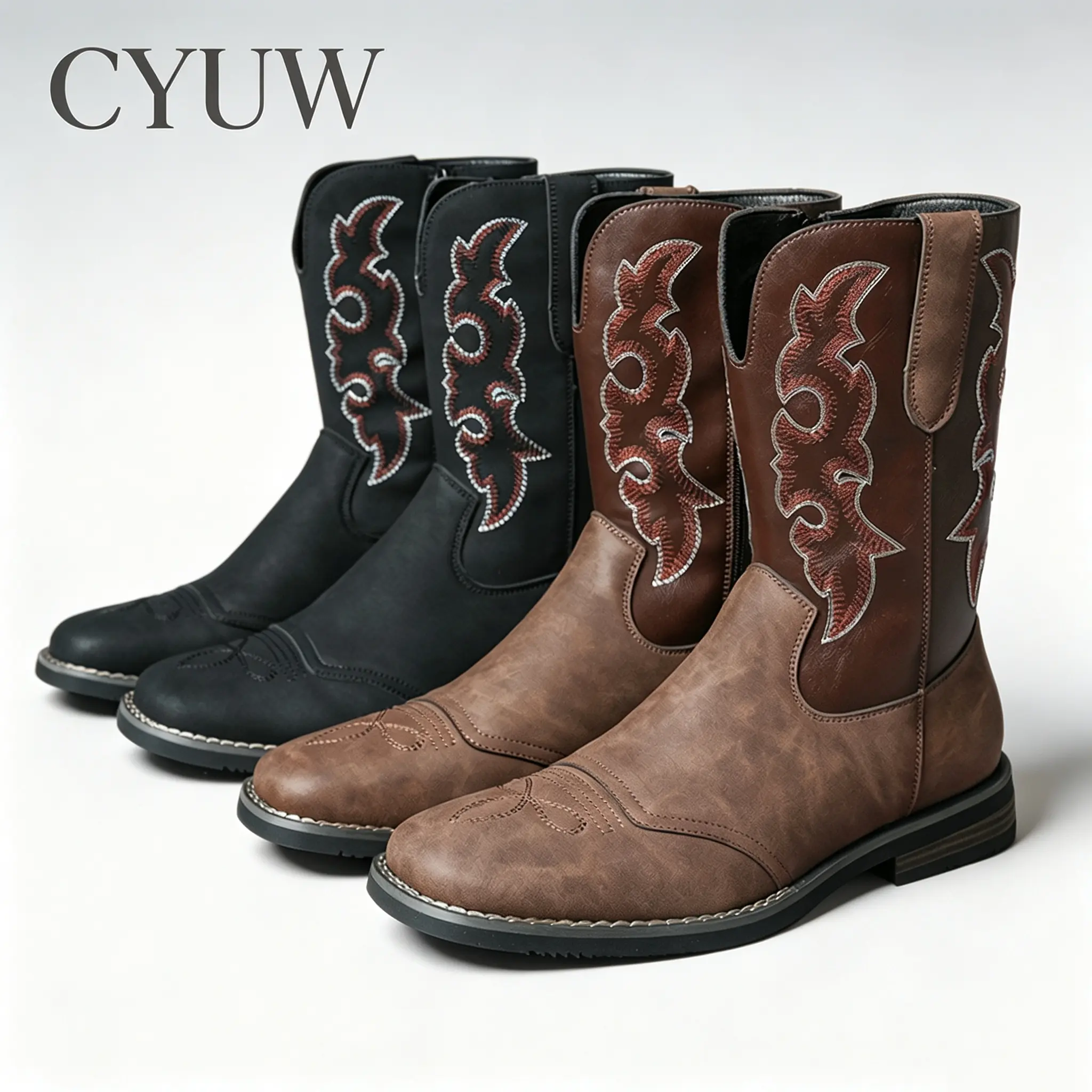 CYUW Men’s Western Cowboy Boots, Mid-Height Retro Men’s Boots, Classic Casual Shoes, Versatile for Everyday Wear