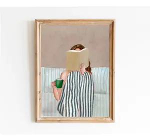 Minimalist Woman Reading Book Poster, Watercolor Painting, Book Lover Gift, Modern Wall Art, Abstract People Art, Contemporary Art
