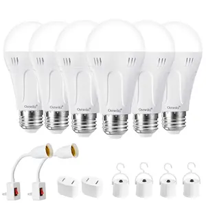 OSTWIKI 6 Pack Rechargeable Emergency Light Bulbs A19, Camping Lamp Battery Powered LED Light Bulb 6500K Daylight E26/E27 120V 9W with 1200mAh for Home Power Outage, Camping, Hurricane, Emergency Light Bulb, Emergency Lighting outdoorfun