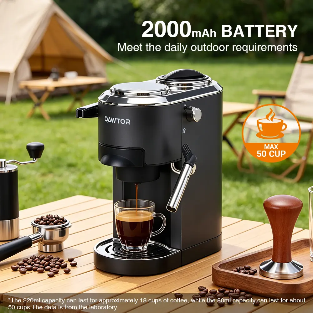 Qawtor Portable 20-Bar Rechargeable Espresso Machine with Milk Frother, Capsule & Ground Coffee Compatible, All-in-1 Coffee Maker for Travel, Home, Office