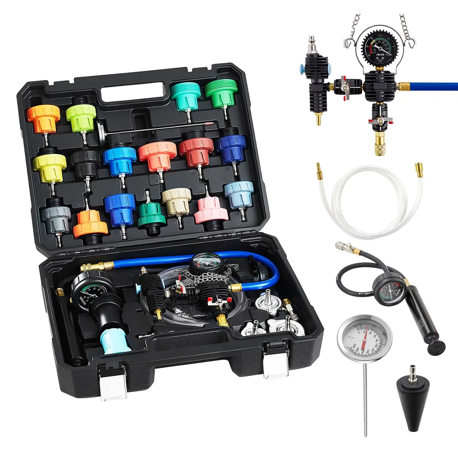【Summerfinds】VEVOR Coolant Pressure Tester Kit,47Pcs Radiator Vacuum Refill Kit with 3 Metal AdaptersUniversal FitAutomotive Cooling System Pressure Tester Toolwith Pressures Pump & Plastic Filler