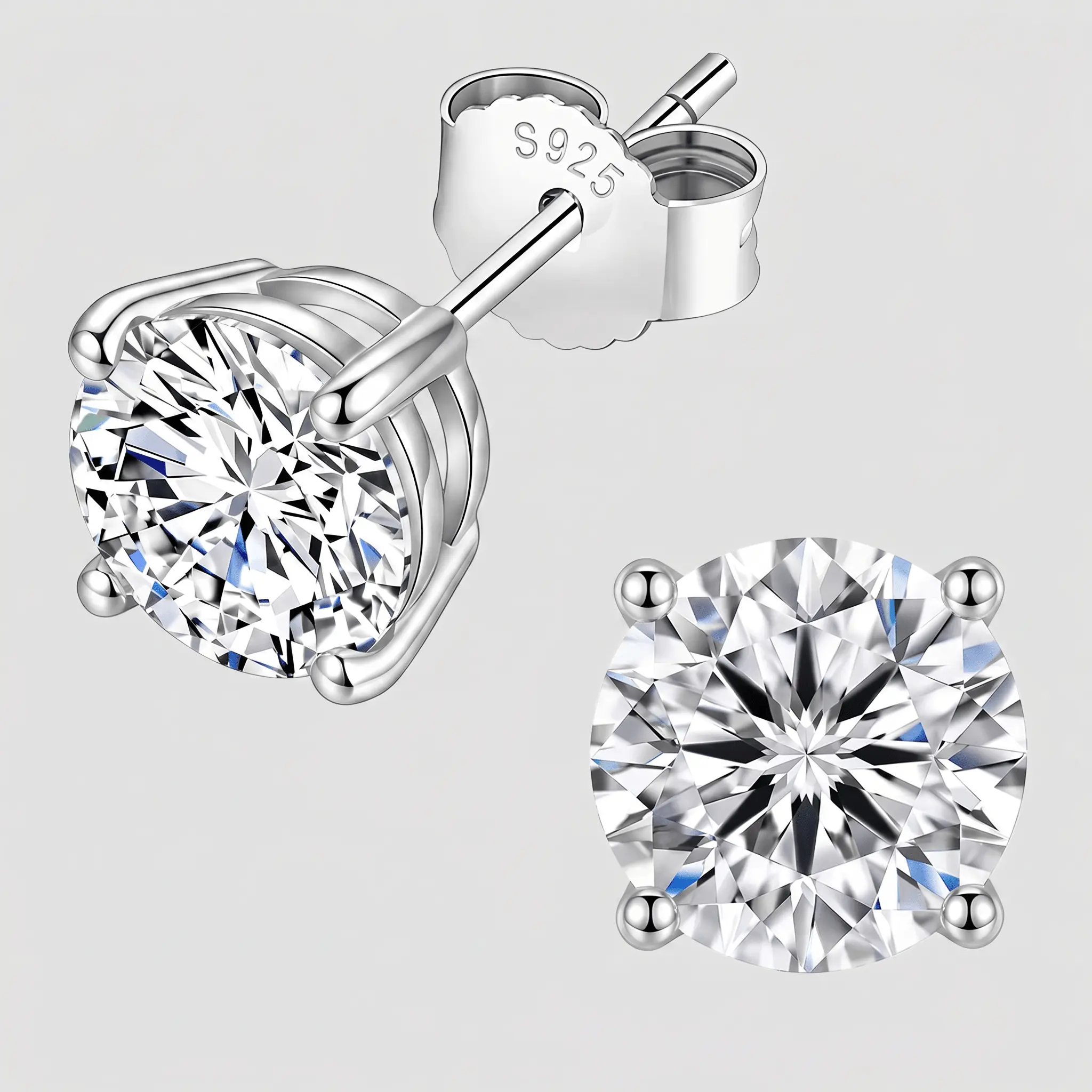 Moissanite Stud Earrings S925 Sterling Silver Round Cut Screw Back 4-Prong Setting VVS1 Moissanite Earrings for Women Men Fashion Jewelry Gift