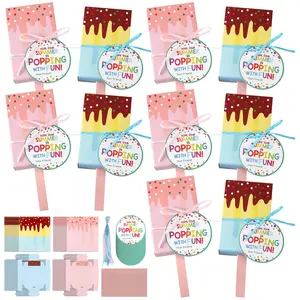 36 Sets Ice Cream Party Favor Box, End of School Year Class Gifts for Students, 3D Ice Cream Shape Gift Boxes with Summer Holiday Theme Cards Colored Ribbon, Paper Treat Boxes Graduation Party Summer Birthday Prizes for Pool Beach Kindergarten Preschool