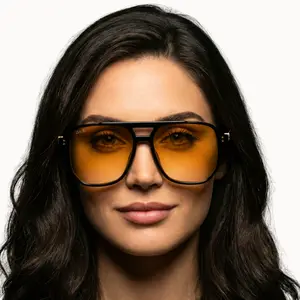 DAX EYEWEAR Skye Trendy Casual Aviator Sunglasses in Amber Black Frame with UV400 Protection Large Polycarbonate Frame