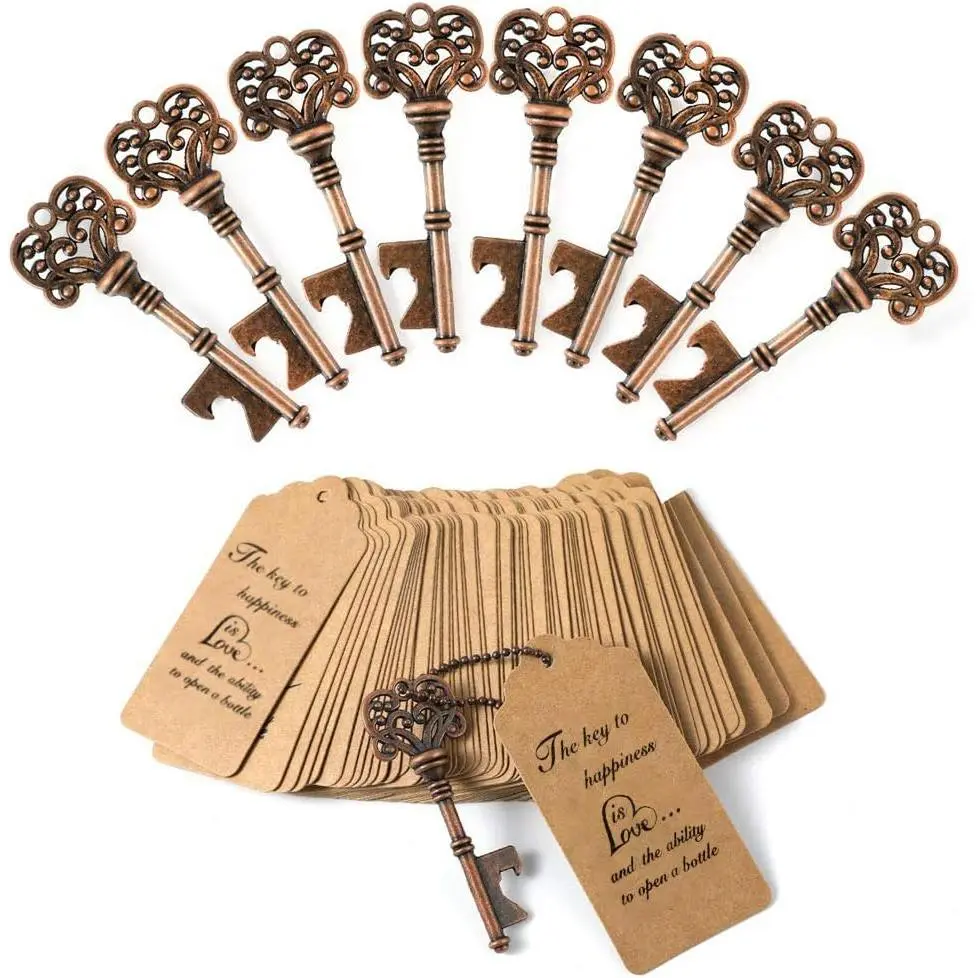 60 PCS Key Bottle Openers,Vintage Skeleton Key Bottle Opener, Wedding Favors Key Bottle Opener Rustic Decoration with Escort Tag Card Kitchen Utensils