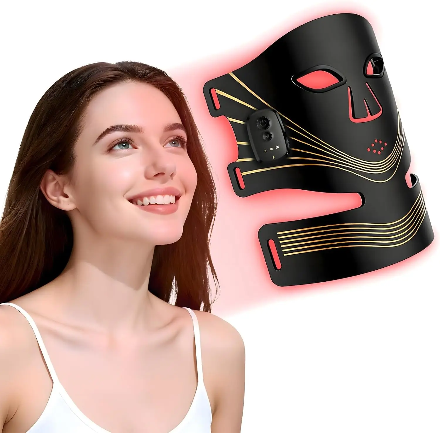 VORTRO Red Light Therapy for Face and Neck, 4 Modes Light Therapy Mask with 850nm NIR, Led Light Therapy Face & Neck Mask for Anti-Aging, Skin Firming & Radiant Glow
