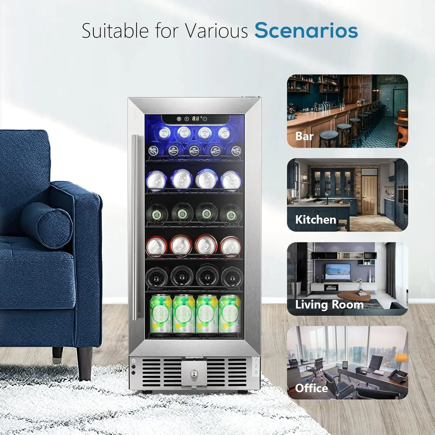 XBEAUTY 2.9 Cu.Ft Countertop Mini-Upright Wine Fridge - Low-Noise Beverage Cooler with Transparent Glass Door, LED Light, Quick Cooling System, 115V 60Hz, 15-Inch for Home Bar, Countertop Wine Fridges, Mini-Fridge Wine Fridges