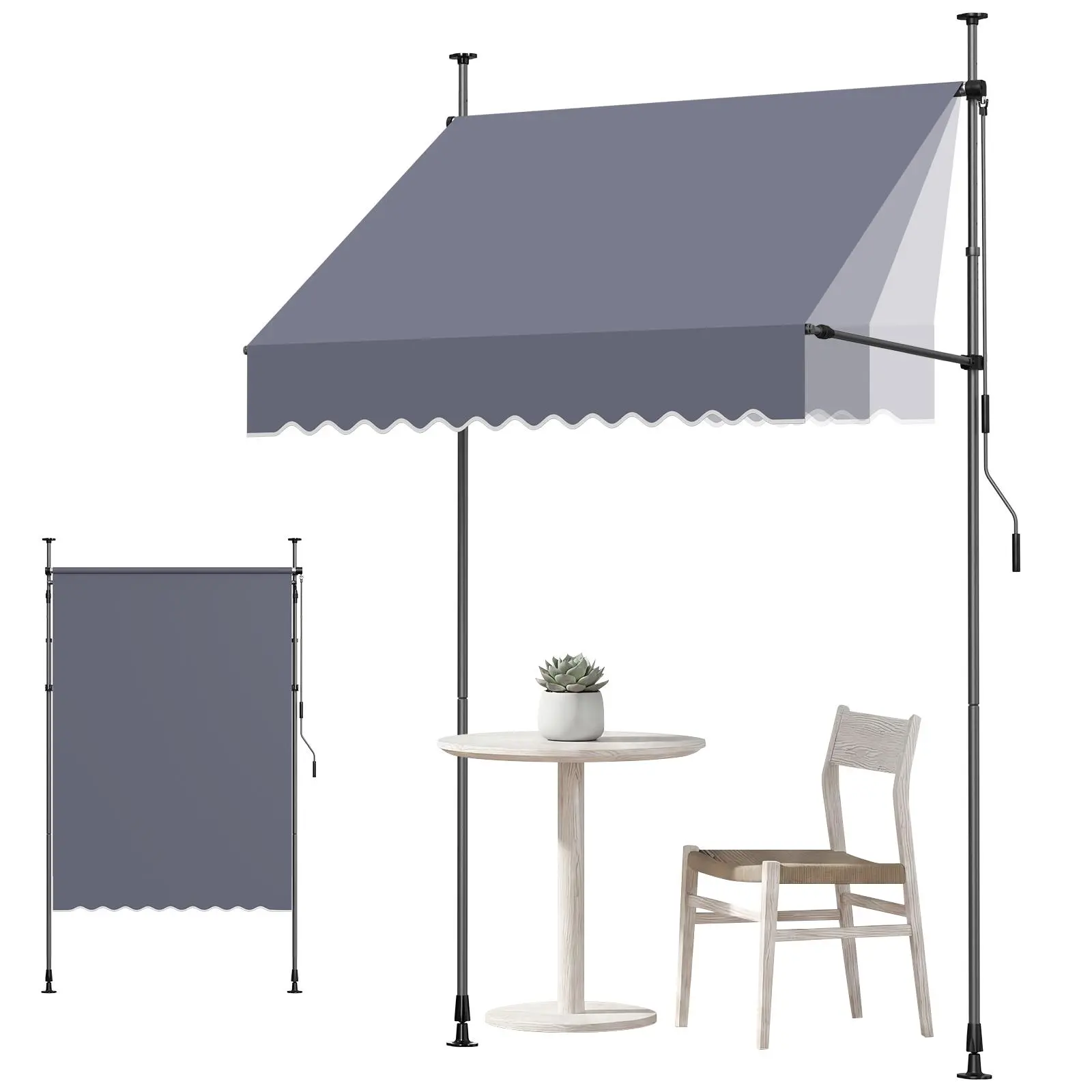 【SummerFinds】VEVOR Manual Retractable Awning, 59" Outdoor Retractable Patio Awning Sunshade Shelter, Height Adjustable Patio Door Window Canopy with Manual Crank Handle for Backyard, Garden, Balcony, Dark Gray