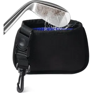 Golf Club Cleaner Golf Ball Cleaning Bag & Golf Cub Brush Portable Golf Club Scrub Waterproof Clean Face Technology Liner, Perfectly Dry Neoprene Exterior, Detachable Clip, Golf Bag Accessories