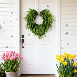 1pc 18inch Artificial Spring Wreath, Fern Leaf Wreath, Summer Wreath with Leaves, Door Wall Party Wedding Home Decor