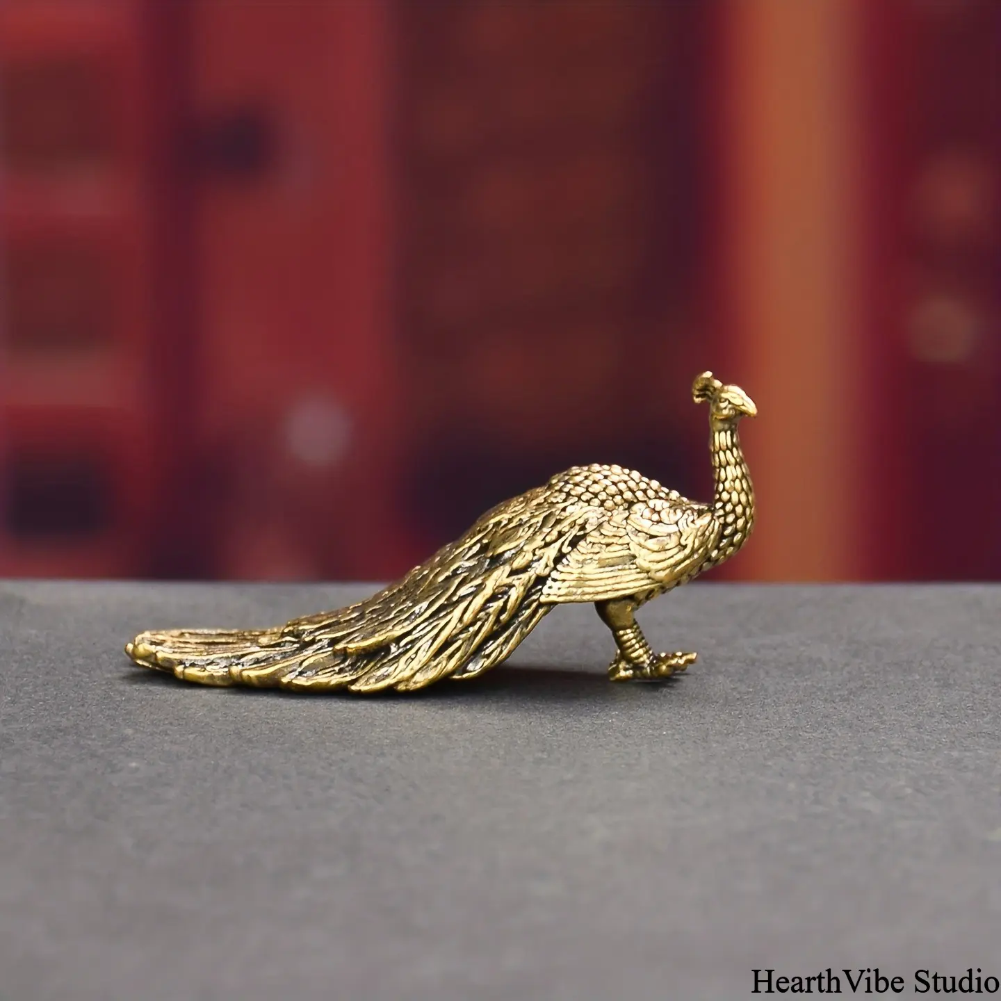 Vintage Brass Peacock Statue, Handcrafted Collectible Ornament, Decorative Tabletop Accent for Office Bookshelf and Home Decor, Decoration, Ornaments, Collectible Statue