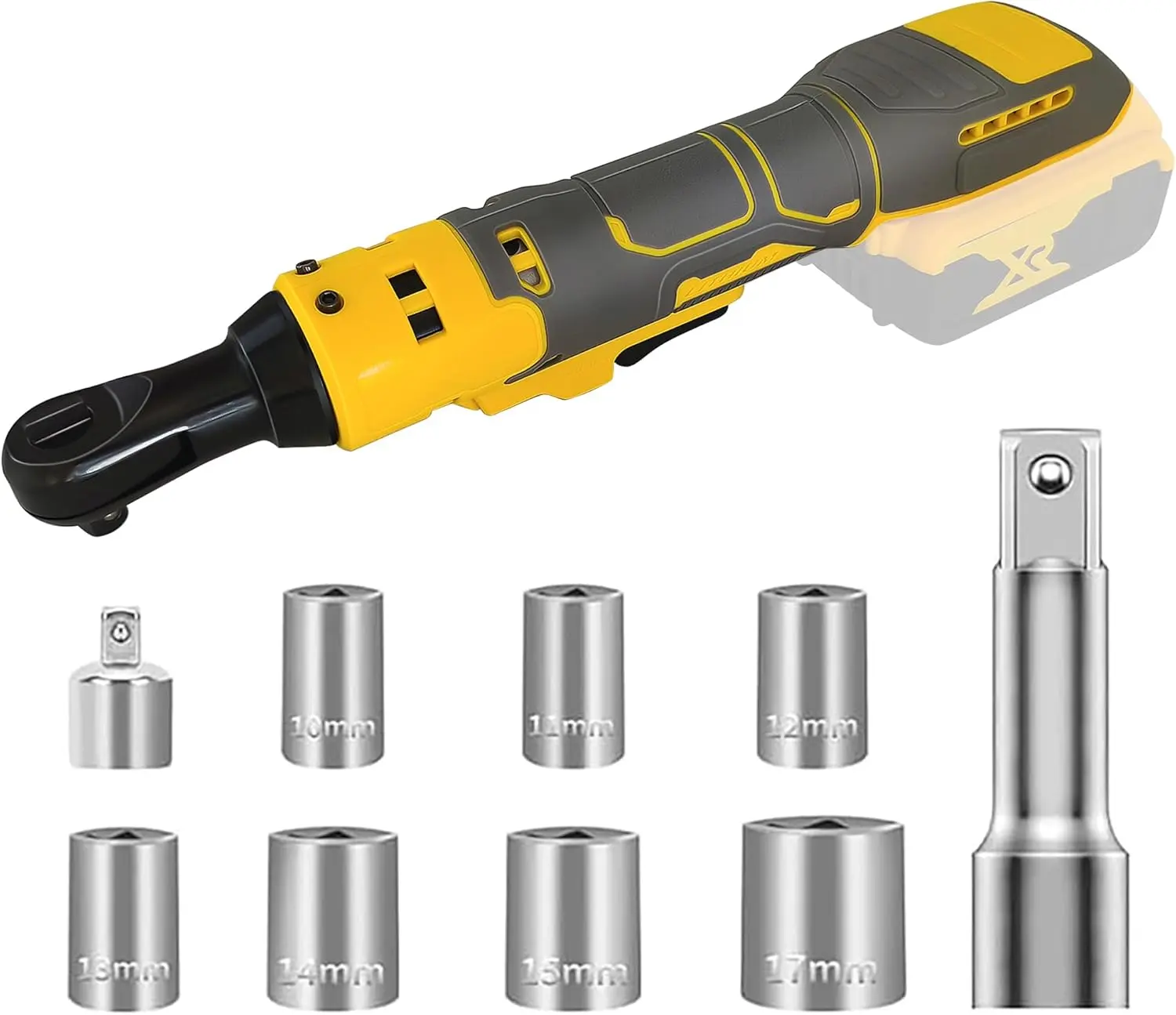 QUEP 3/8" Cordless Ratchet Wrench for Dewalt 20V Battery (Tool Only), High Torque 45 Ft-lbs (60 N.m), Variable Speed Control, 580RPM Power, 8 Sockets (9/10/11/12/13/14/15/17mm) - No Battery, High Torque Tool, Work Tools