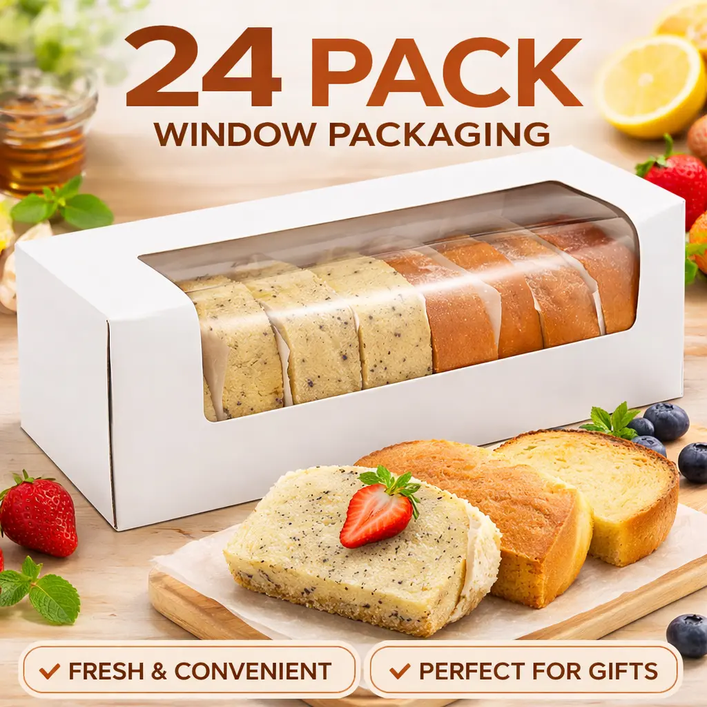 24pcs Sturdy Auto-Popup Auto-Pull Paperboard Roll Cake Boxes, 12"x4"x3.5" White Windowed Bakery Gift-Ready Containers for Bakers' Loaf, Pumpkin Roll, Bakeware, Baking, Utensils
