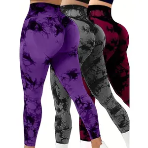3 Pack Tie Dye Print High Waisted Workout leggings for Women Rear Lifting High Waist Tummy Control Yoga Gym Athletic yoga squat proof soft leggings