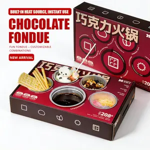 Chocolate Fondue Self-Heating Pot with Candy, Marshmallows, Crackers and Popping Candy Dipping Sauce