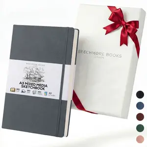 Beechmore Books A3 Mixed Media Sketchbook - 11.7 x 16.5 Extra Large Professional Studio Drawing Pad, 160 GSM / 98 lb Perforated Ivory Paper, Hardcover Lay-Flat Design, Gift Box for Artists & Watercolor