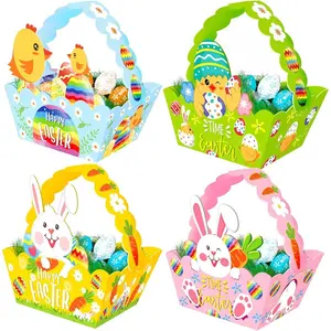 12/24 Easter Egg Hunting Basket, Party Craft Gift Basket - Spring Easter Egg Hunting Gift Box Design with Bunny Pattern - Easter Gift Box, Easter Craft DIY Material Kit
